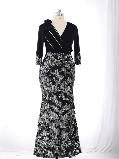 Black Plus Size Sequin Dress Velvet