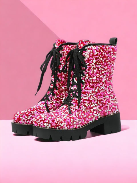 Glitter Boots Motorcycle pink