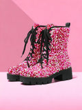 Glitter Boots Motorcycle pink