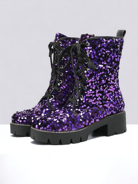 Glitter Boots Motorcycle purple