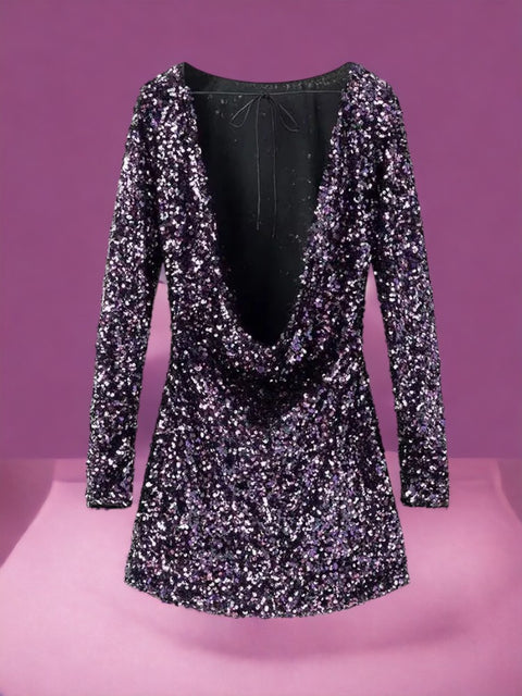 Purple Sequin Halter Dress