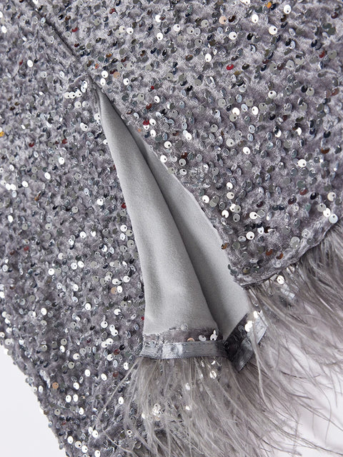 Grey Fringe Sequin Skirt