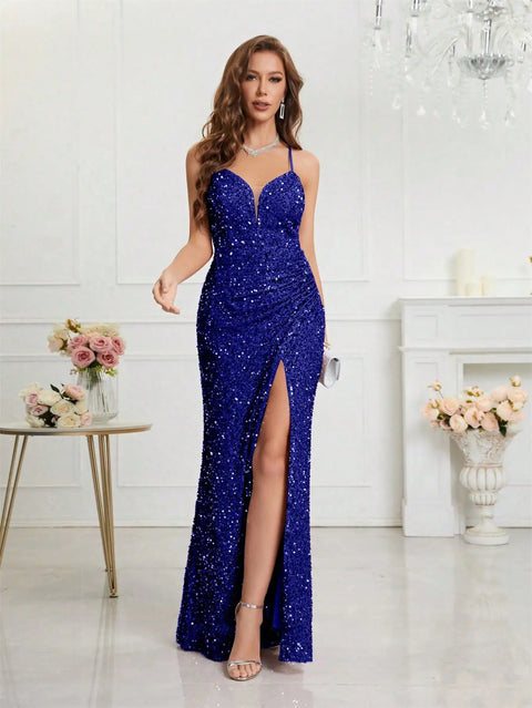 Blue Long Sequin Dress