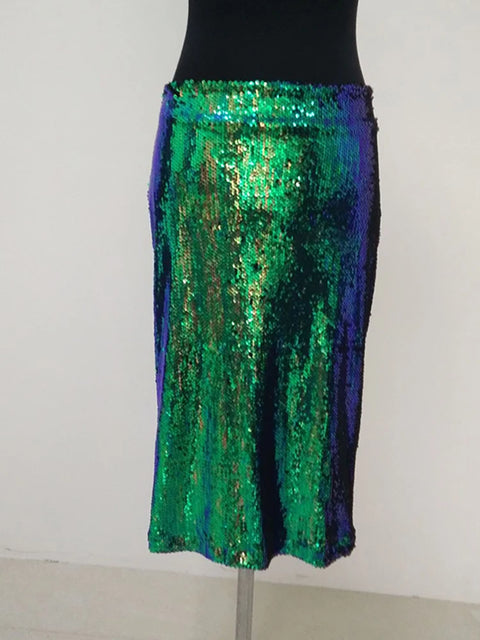 Green Sequin Skirt Women
