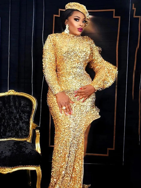 Gold Sequin Evening Dress