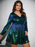 Plus Size Green Glitter Mini Dress