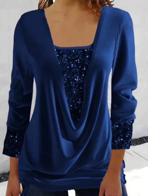 Blue Drop Neck Sequin Sweater