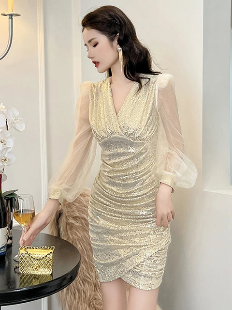 Gold Sequin Party Dress