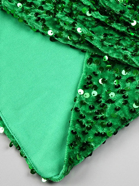 Green Glitter Mini Dress Long Sleeve