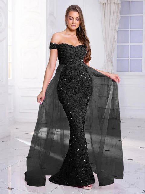 Long Black Sequin Dress 
