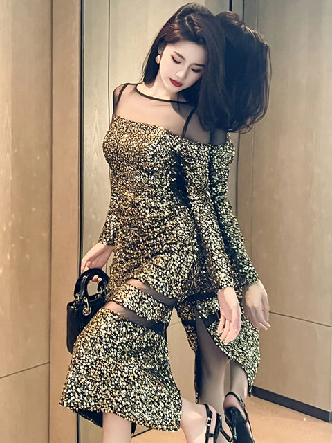 Womens Gold Sequin Dress
