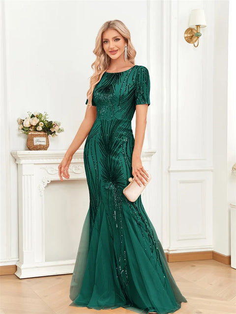 Green Sequin Dress Short Sleeve
