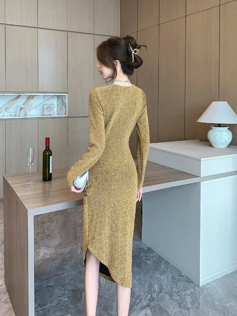 Gold Sequin Dress With Sleeves