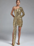 One Shoulder Gold Sequin Dress