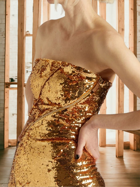 Strapless Gold Sequin Dress