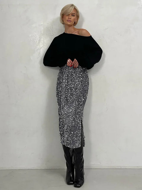 Sequin Skirt gray