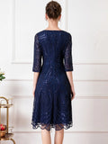Navy Blue Sequin Embroidered Dress