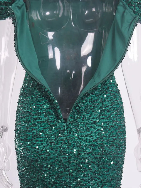 Emerald Green Glitter Dress Off Shoulder