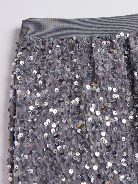 Gray Fringe Sequin Skirt