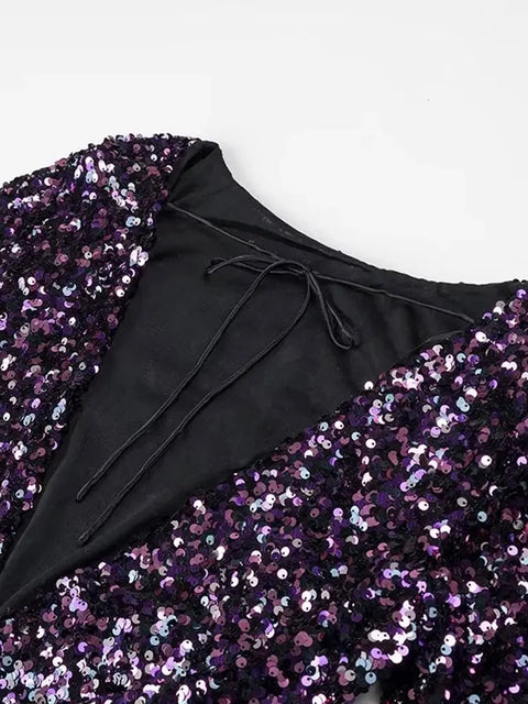 Purple Sequin Halter Dress