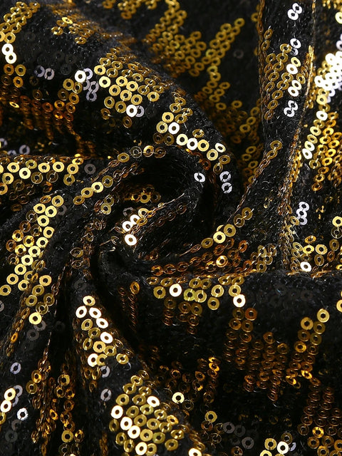 Black Dress With Gold Sequin V Neck