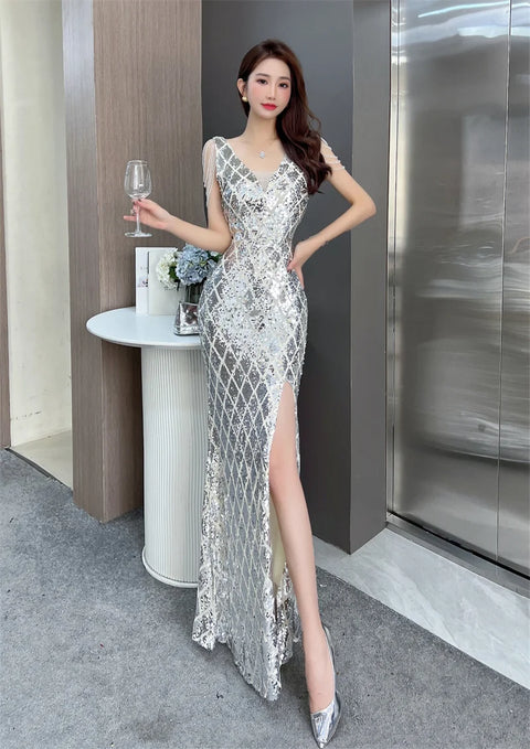 Silver Sequin Sparkle Dress
