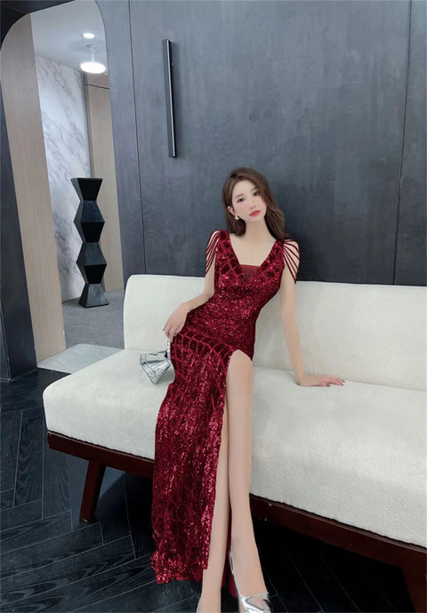 Red wine Sequin  Dress