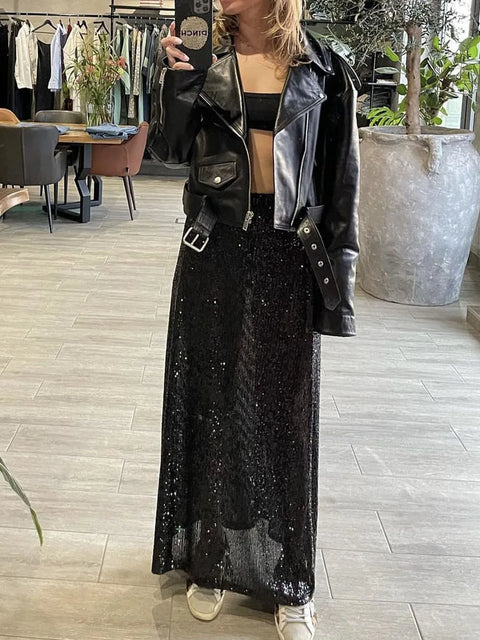 Black Long Sequin Skirt
