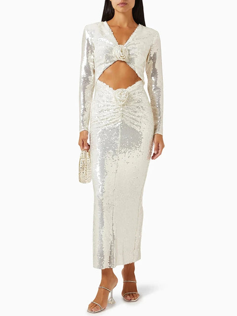 White Sequin Party Dress