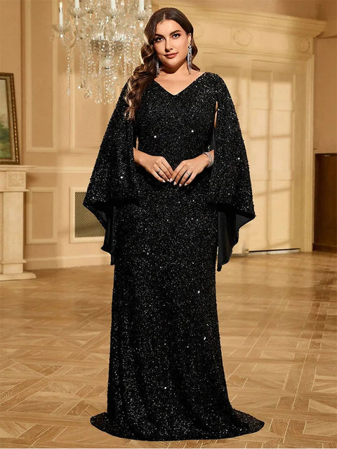 Black Sequin Dress Long Sleeve Plus Size