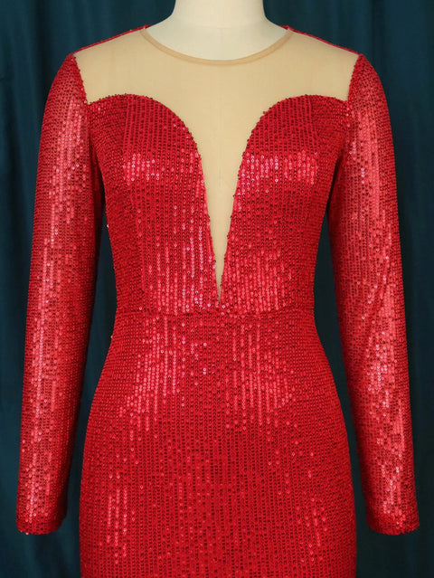 Plus Size Red Sequin Evening Dress