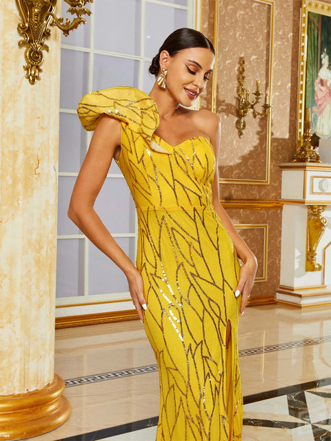Yellow Sequin Dress Long
