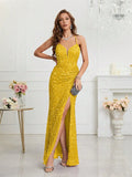 Yellow Long  Sequin Dress