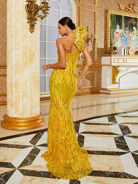 Yellow Sequin Dress Long