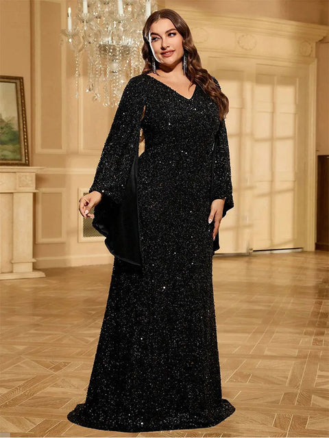 Black Sequin Dress Long Sleeve Plus Size