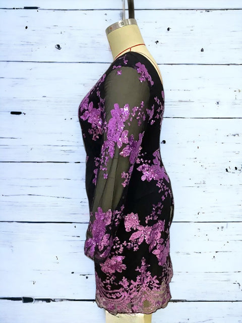 Plus Size Sequin Dress Black Purple