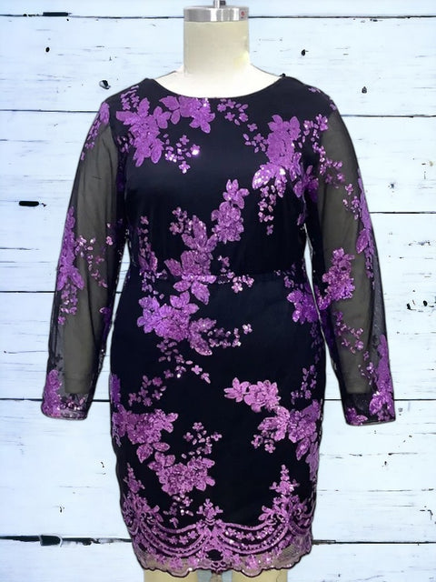 Plus Size Sequin Dress Black Purple