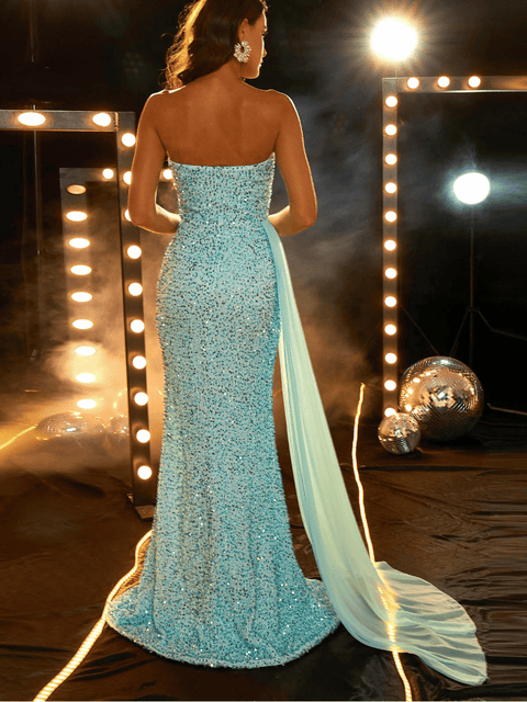 Light Blue Sequin Prom Dress