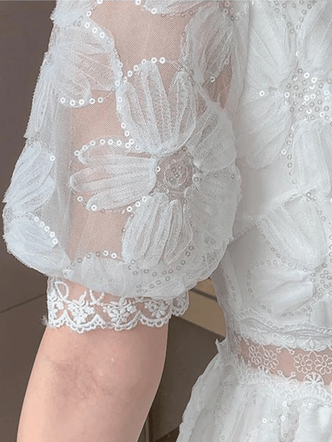 White Dress Sequin Flowers