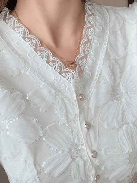 White Dress Sequin Flowers