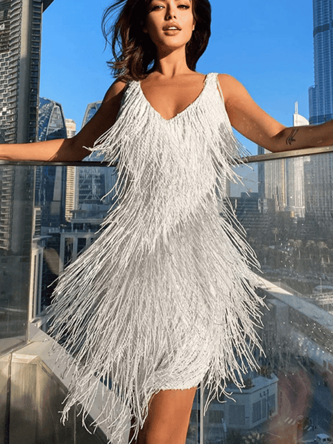 Fringe Sequin Dress white 