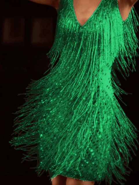 Fringe Sequin Dress green