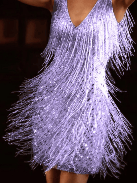 purple Fringe Sequin Dress