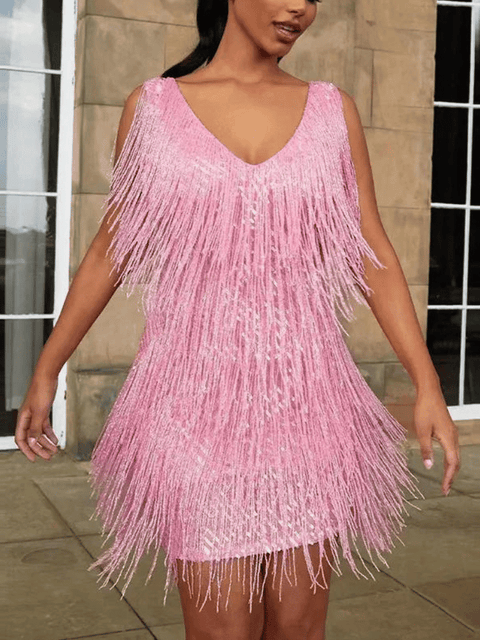 Fringe Sequin Dress pink