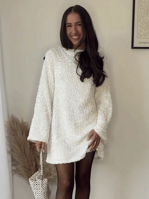 Sequin T Shirt Dress With Bow