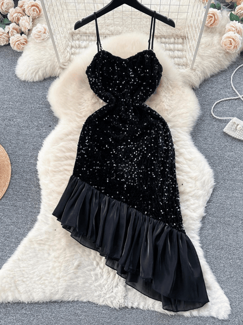 Black Sequin Strapless Dress