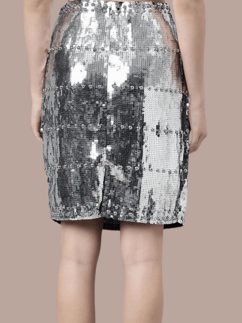 silver Sequined Mini Skirt