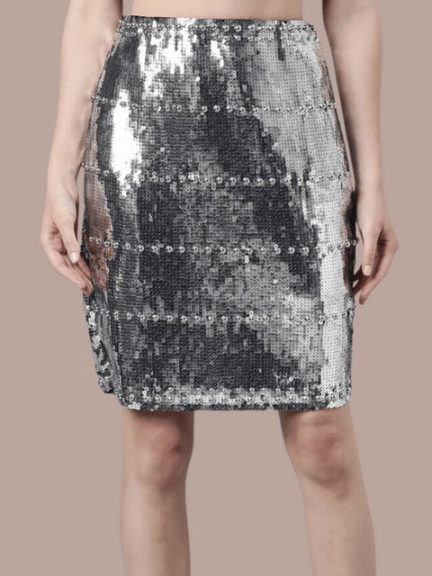 Silver Sequined Mini Skirt