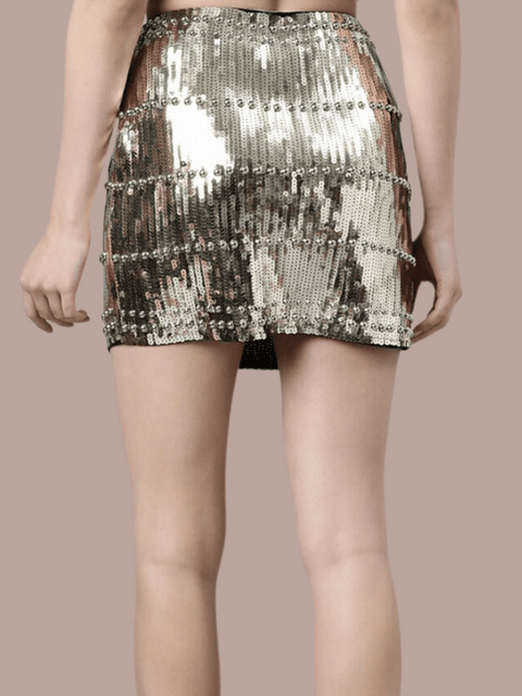 gold Sequined Mini Skirt