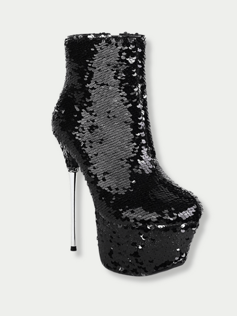Sequin Stiletto Heel Boot black